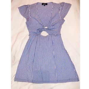 LULU’S LIGHT BLUE & WHITE STRIPED TIE-FRONT DRESS
